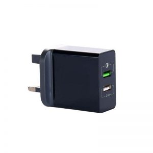 2 PORT 25W/5.2A 5V DC USB MAINS CHARGER WITH QC3 - BLACK