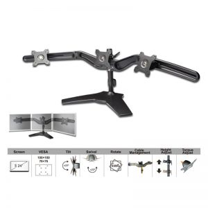 15-24 TRIPLE VESA MONITOR STAND - 3 WAY ADJUSTABLE"