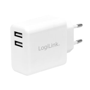 LOGILINK 2 PORT USB A EUROPEAN MAINS CHARGER 12W/ 5V - WHITE