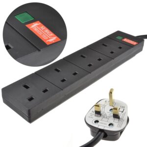 4 WAY SURGE PROTECTED MAINS EXTENSION - 5M (BLACK)