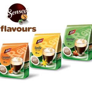 Philips Senseo Cafe Rene - Caramel, Hazelnut, Vanilla Flavoured Coffee - 18 Pads Each/54 Bags Total