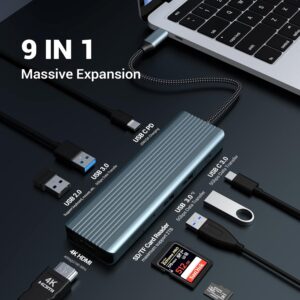 9 in 1 Multiport USB Type -C Hub, 6 x USB, 4K HDTV Adapter For Macbook Pro/Air